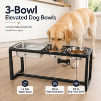 Elevated Dog Bowls, Metal Raised Dog Bowl Stand with 2 Thick 58oz Stainless Steel Food Bowls - Black-58oz x 2 & 1.2gal x 1 / Height: 8.8-14" - image 2