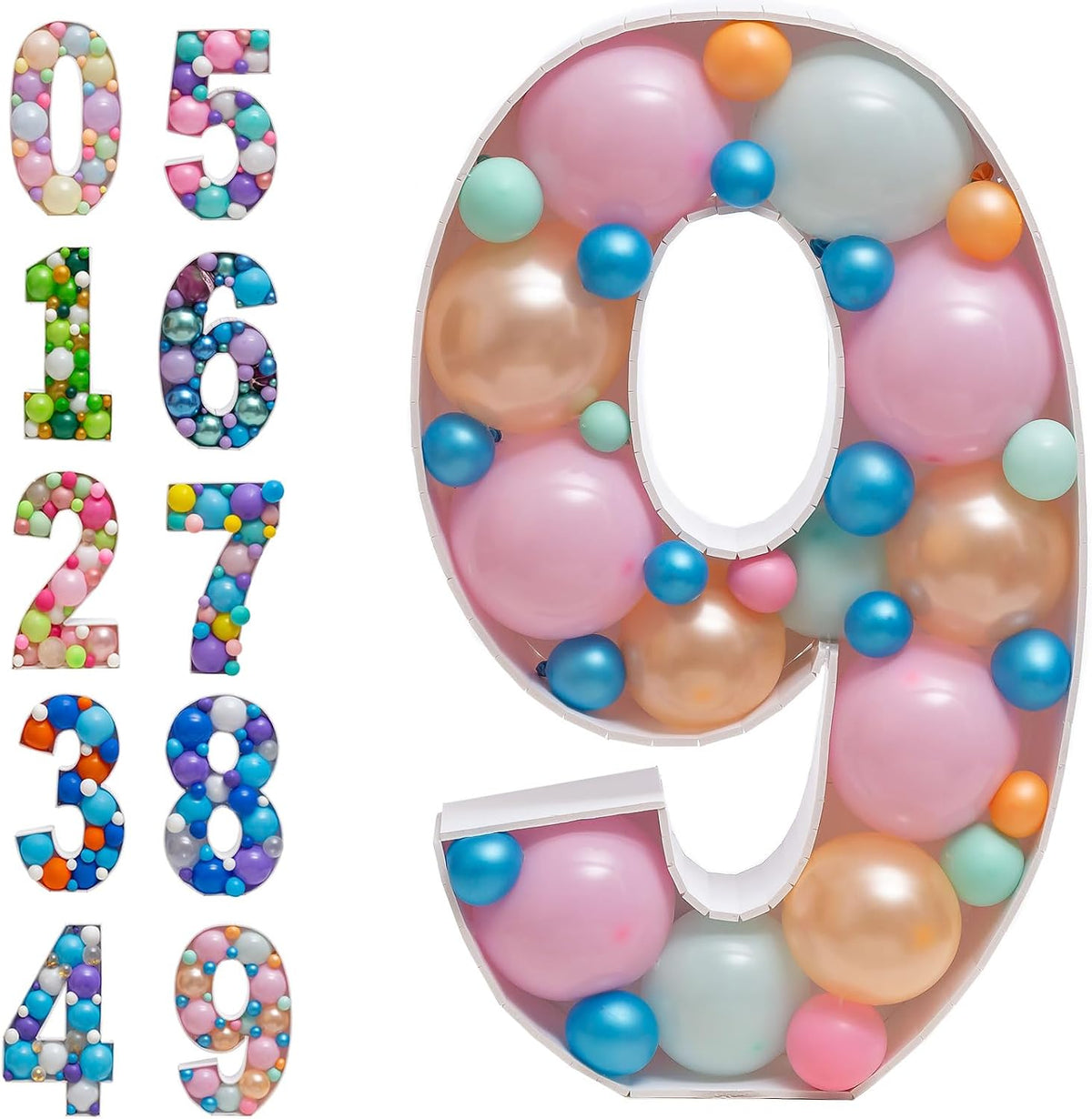 28 inch DIY Mosaic Balloon Number 1 Frame, Party Backdrop Decor – Fun for Kids & Family - Number 9