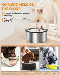 No Spill Dog Water Bowl, 1.5L Stainless Steel Slow Drinking Water Dish Dispenser, Spilling Drip - 2L - image 3