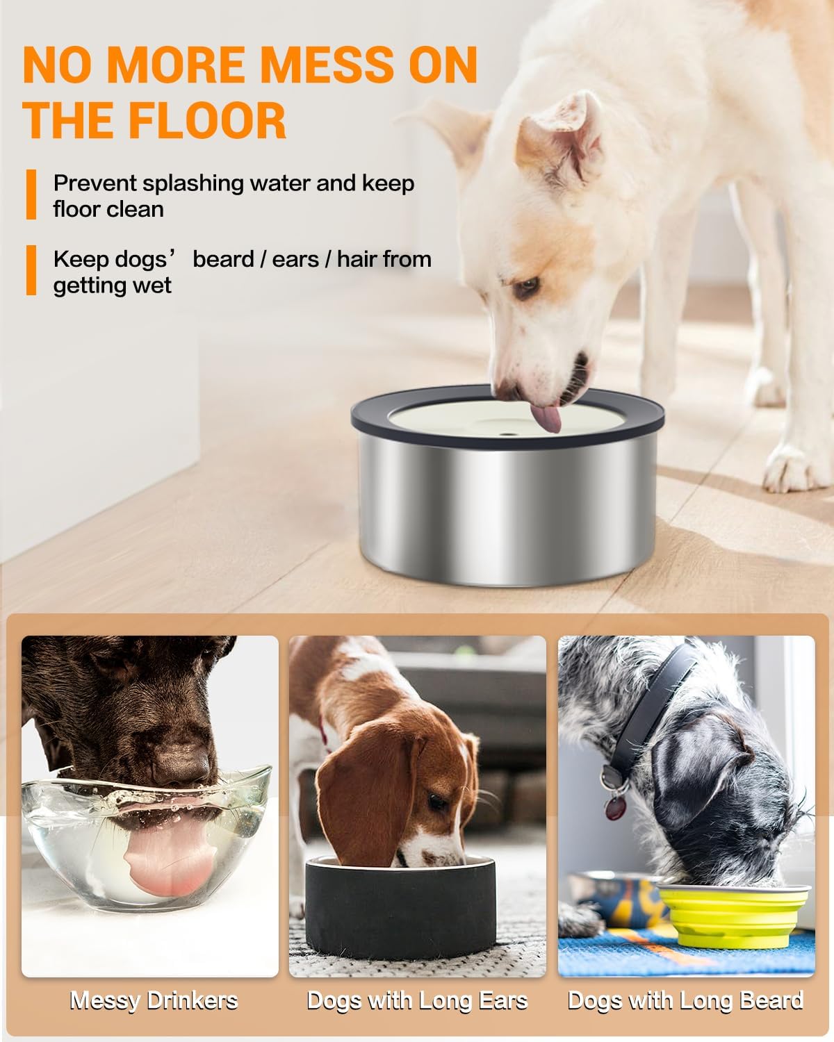 No Spill Dog Water Bowl, 1.5L Stainless Steel Slow Drinking Water Dish Dispenser, Spilling Drip - 2L - image 3