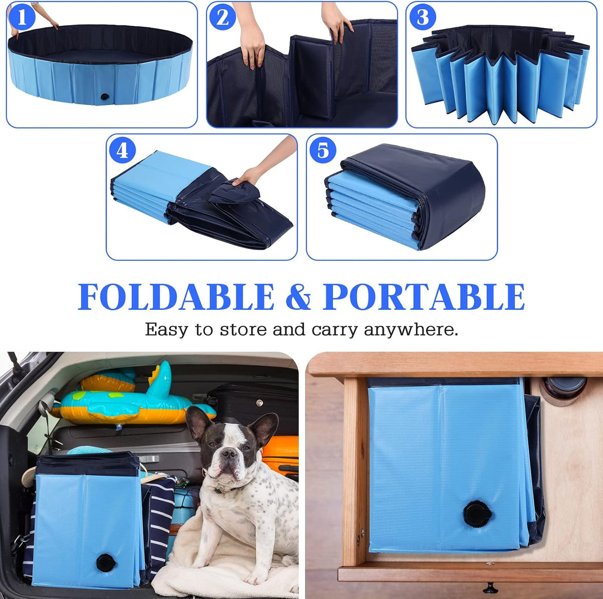Foldable Dog Pool, Portable Pet Bath Tub and Kiddie Swimming Pool – Essentials for Dogs - 55"-XL / Blue - image 2