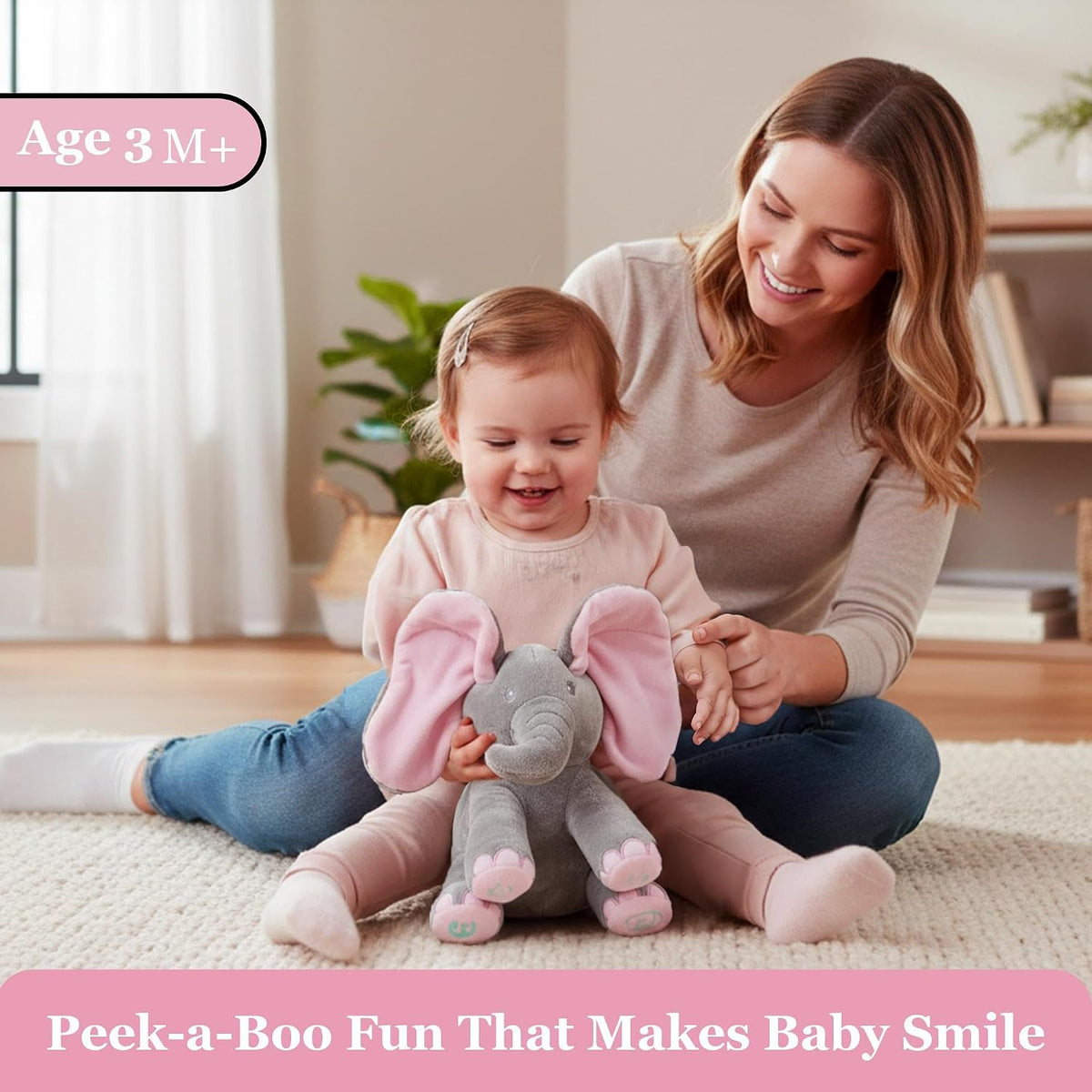 Dimple Kaia Peek-A-Boo Elephant, Interactive Singing Plush Toy - Pink Elephant - image 4