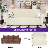 Super Stretch Couch Cover Universal Sofa Covers with Elastic Bottom - - Beige / Large (72"-92") - image 3