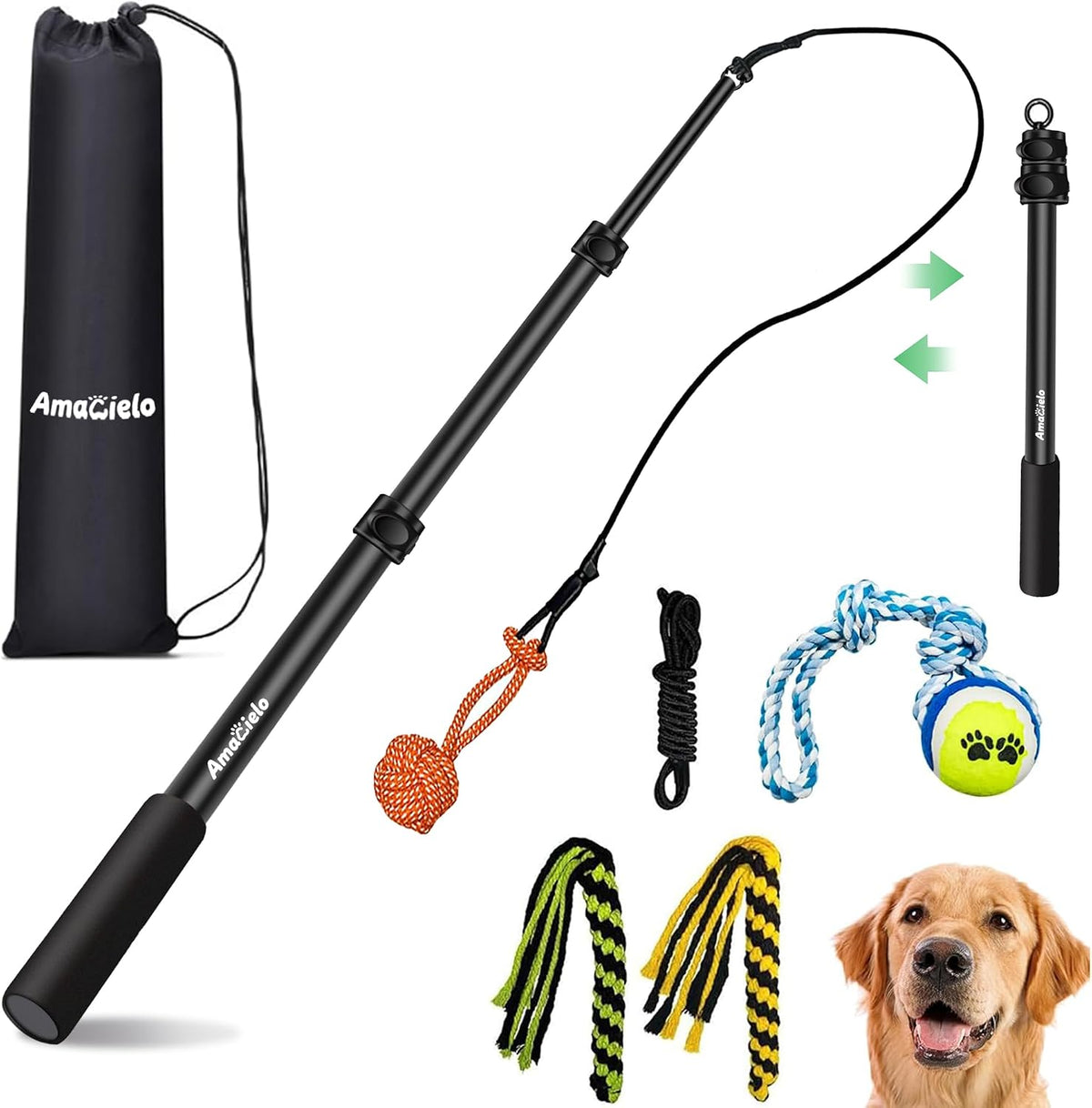 Flirt Pole for Dogs, Interactive Toys Tug-of-war for Pet - 2 switch-40.2Inch