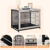 HOOBRO Dog Crate Furniture, 38.6" Large Dog Kennel Indoor - 31.5"L x 21.7"W x 25.4"H / Greige - image 3