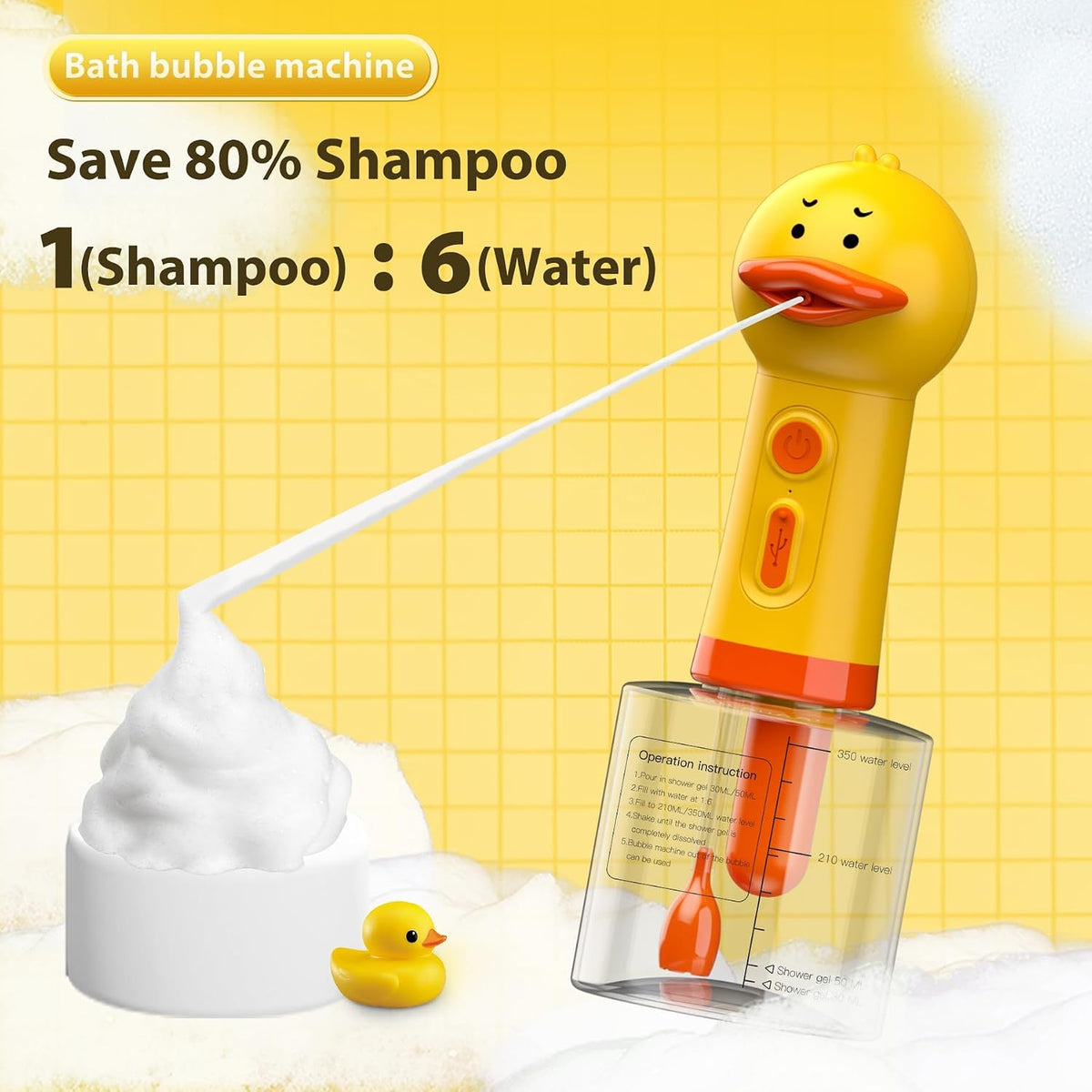 Electric Dog Shampoo Dispenser & Foam Sprayer - Yellow Duck - image 4