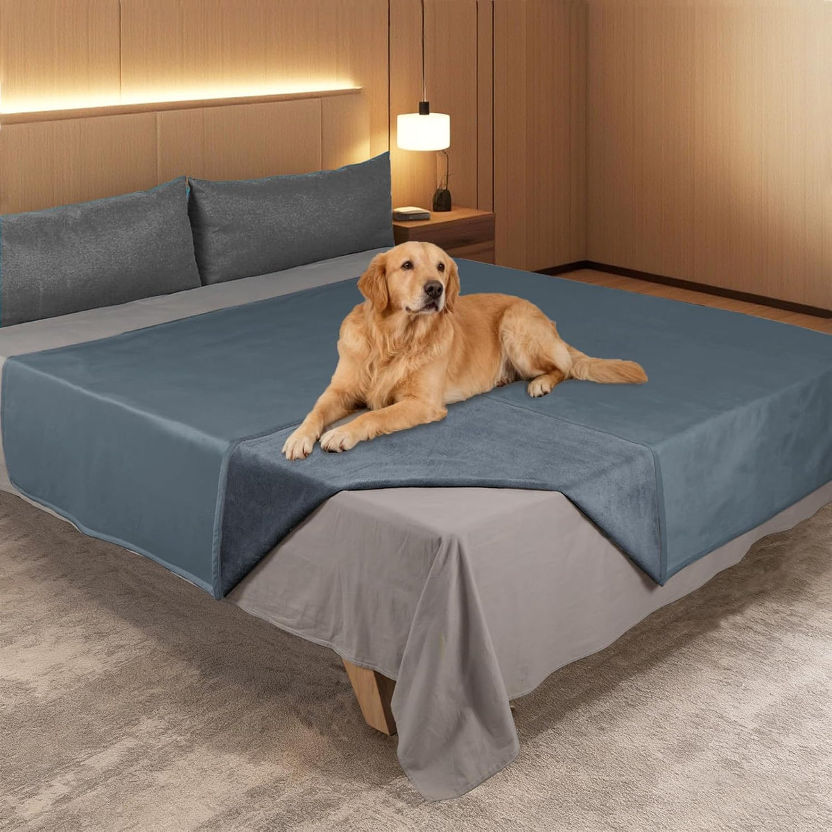Ameritex Pet Bed Blanket Reversible 100% Waterproof Velvet Super Soft - 40x60 Inches / Blue+navyblue - image 3