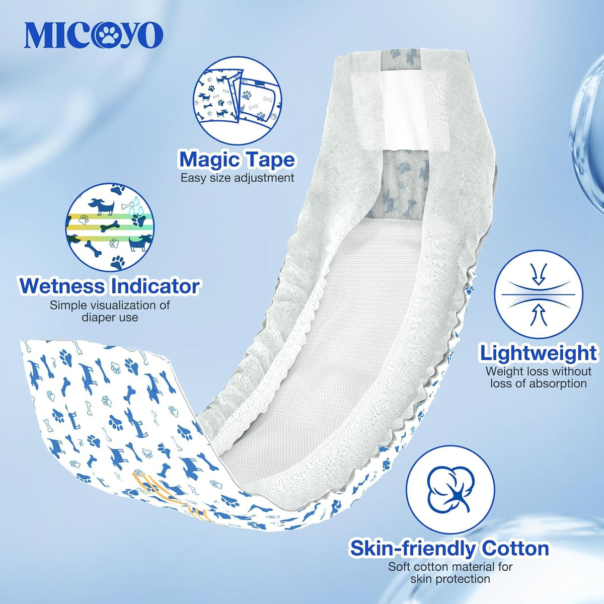 MICOOYO Dog Diapers Male Disposable Super Absorbent Male Dog Wraps - Extra Small / 50 - image 2