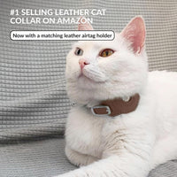 Soft Leather Cat Collar with Safety Elastic Strap - 6-7 Inch (AirTag Holder) / Brown - image 2