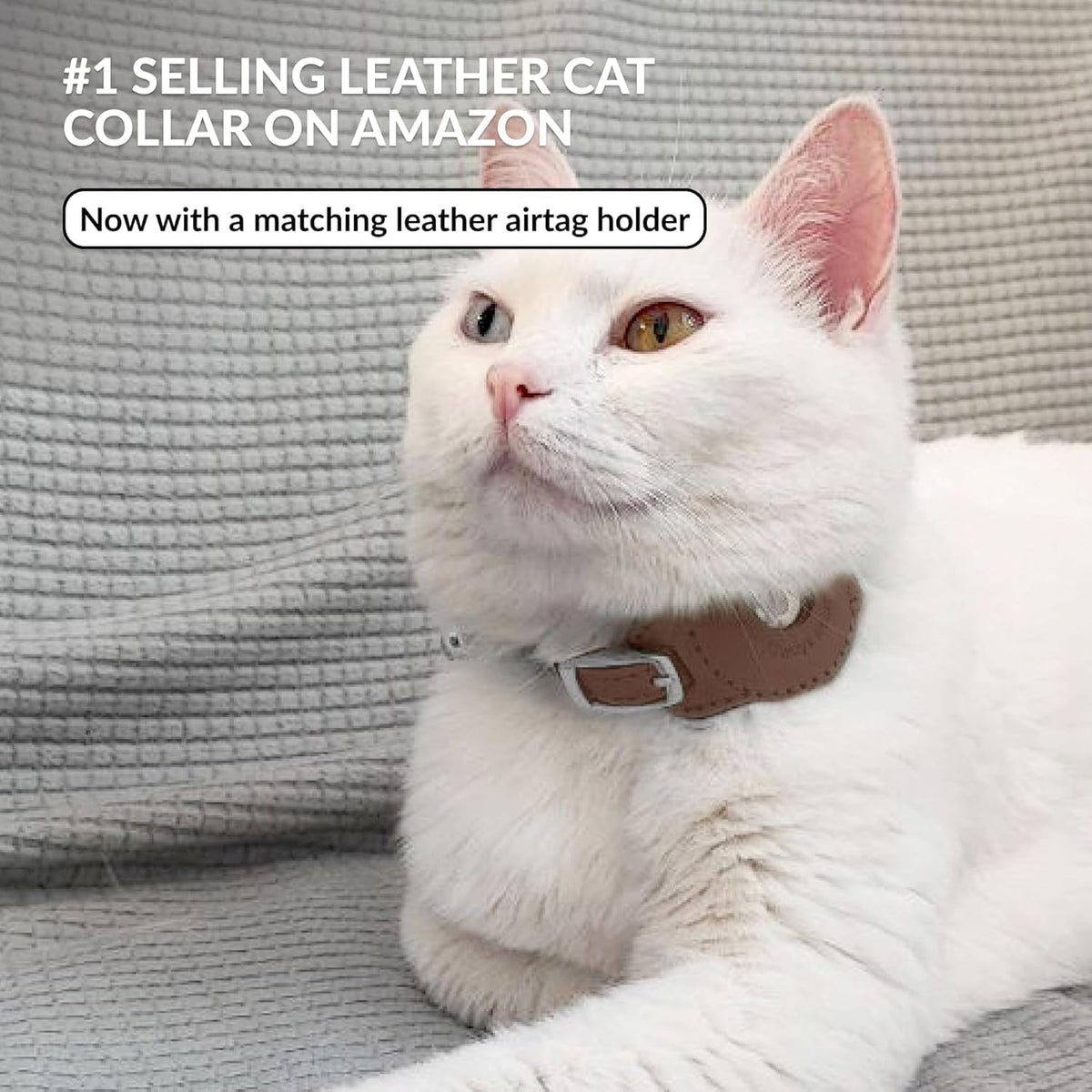 Soft Leather Cat Collar with Safety Elastic Strap - 6-7 Inch (AirTag Holder) / Brown - image 2