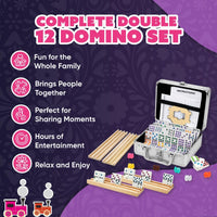 Jumbo Double Six Dominoes Set for Adults, Black Tiles - Double-12 | Aluminum Case | 4 Racks - image 3