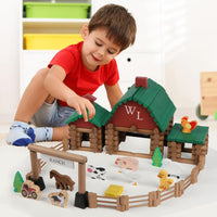Wondertoys 208 Pcs Wooden Log Set, Classic Building Logs Ages 3+ - 164PCS Ranch - image 2