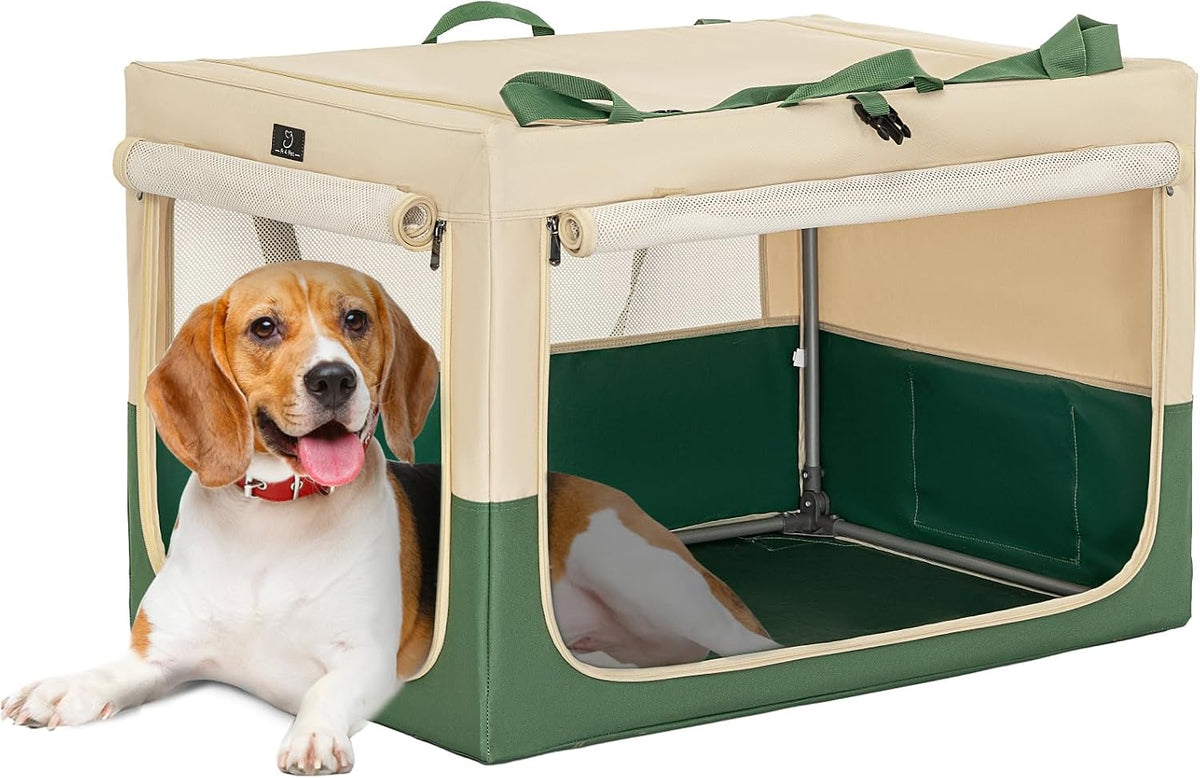 A 4 Pet 36-in Foldable Soft-Sided Dog Crate for Large Dogs – Essentials for Dogs - Green+Beige / 30.0"L x 20.0"W x 19.0"H
