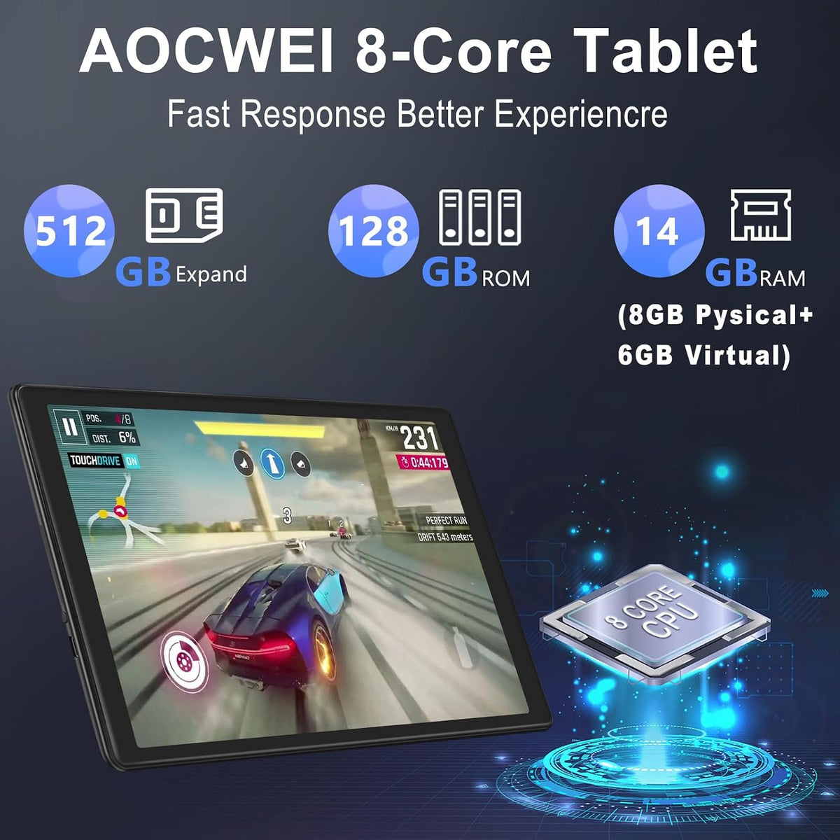 AOCWEI 10 inch kids tablet in cyan drop-proof EVA case with stand - view 5