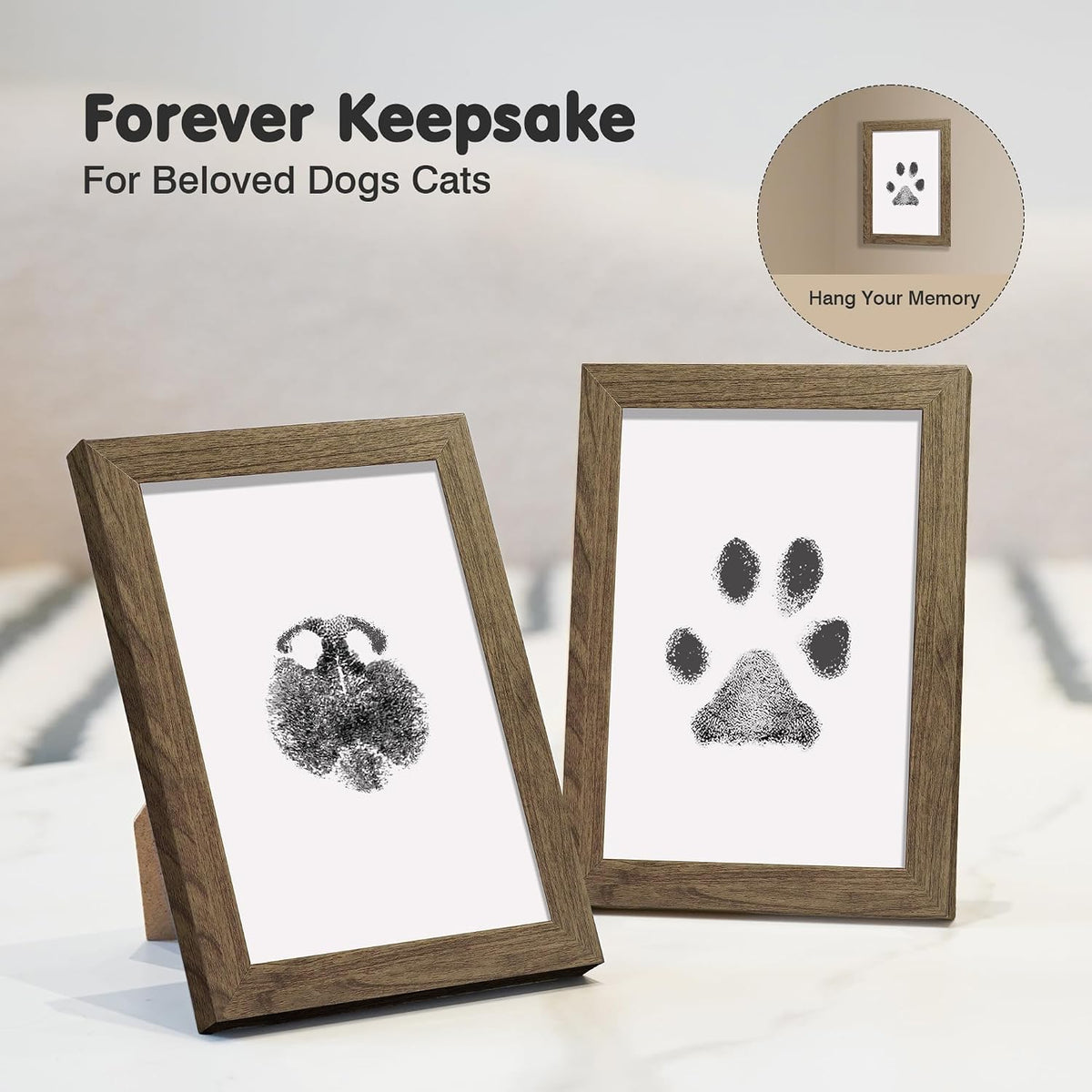 Inkless Paw Print Kit for Dogs, Cats & Babies - Black Pad,Walnut Wood Frame / 4-Pack,Large - image 2