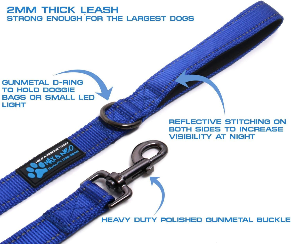 Max and Neo Reflective Nylon Dog Leash - 6 FT x 1" Wide / BLUE - image 2