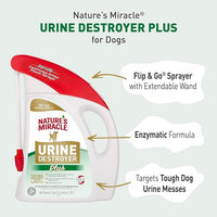 Nature's Miracle Urine Destroyer Plus for Dogs with Flip & Go Sprayer, 64 Ounces, Enzymatic Formula for Dogs Powers Out Tough Dog Urine Messes and Yellow, Sticky Residue