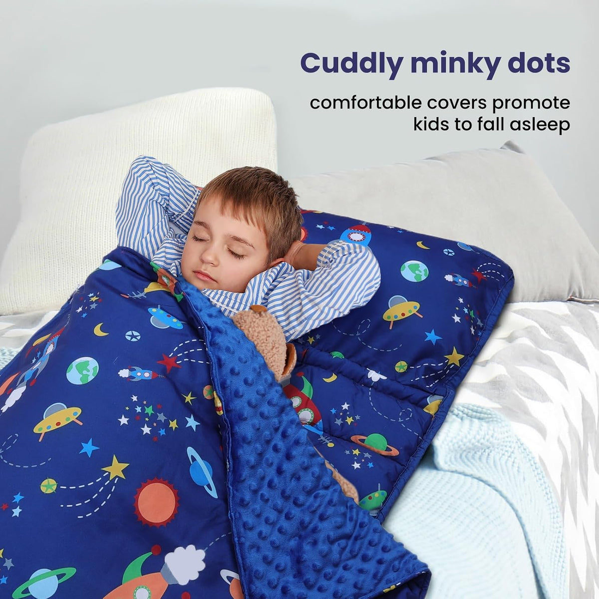 Kids Nap Mat Portable Slumber Bags with Removable Pillow and Blanket - Rocket - image 4
