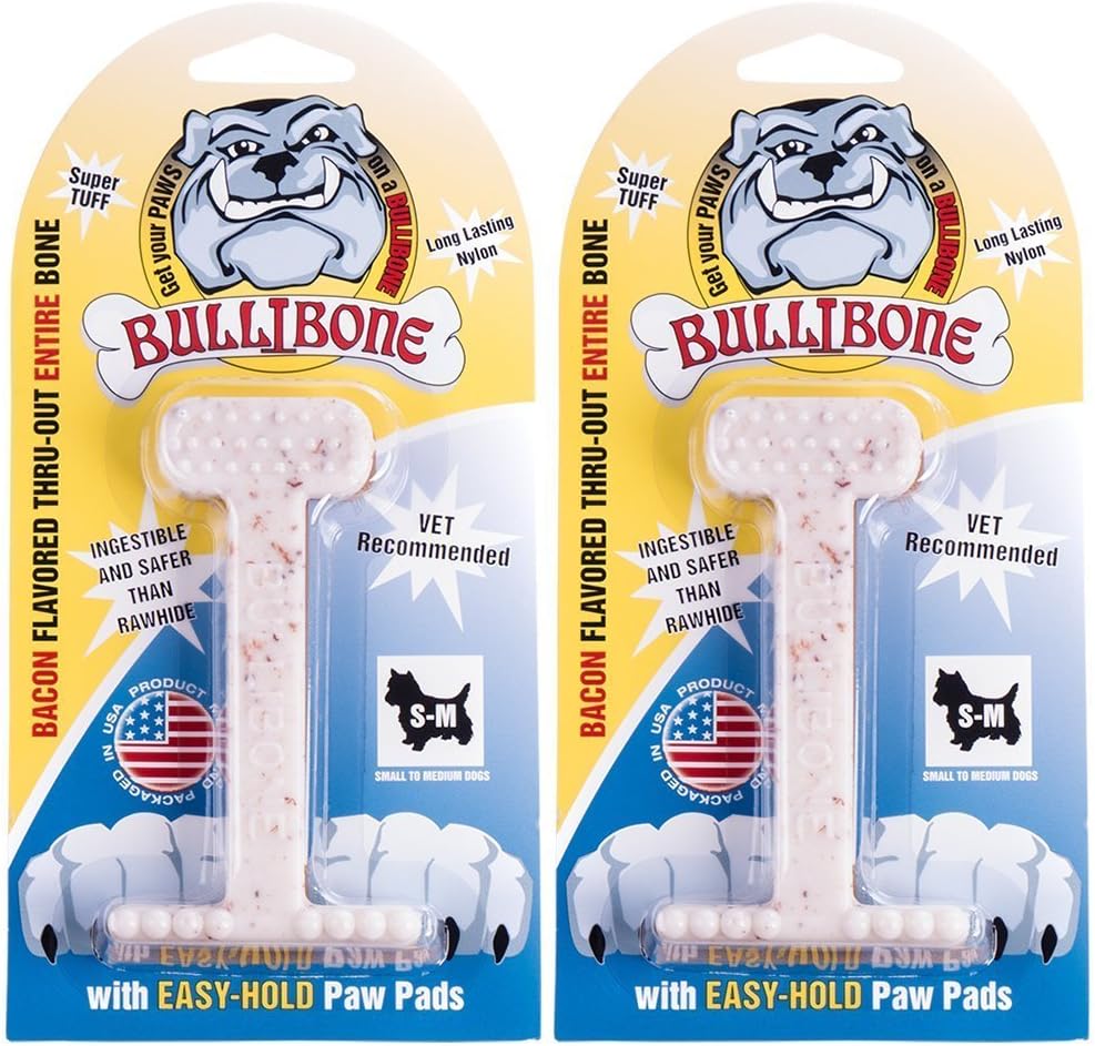 Bullibone Nylon Dog Chew Toy for Aggressive Chewers - Bacon / Small - 2 Pack