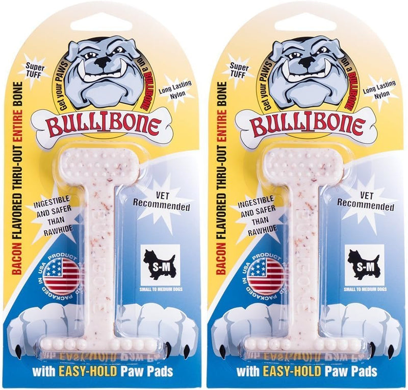 Bullibone Nylon Dog Chew Toy for Aggressive Chewers - Bacon / Small - 2 Pack