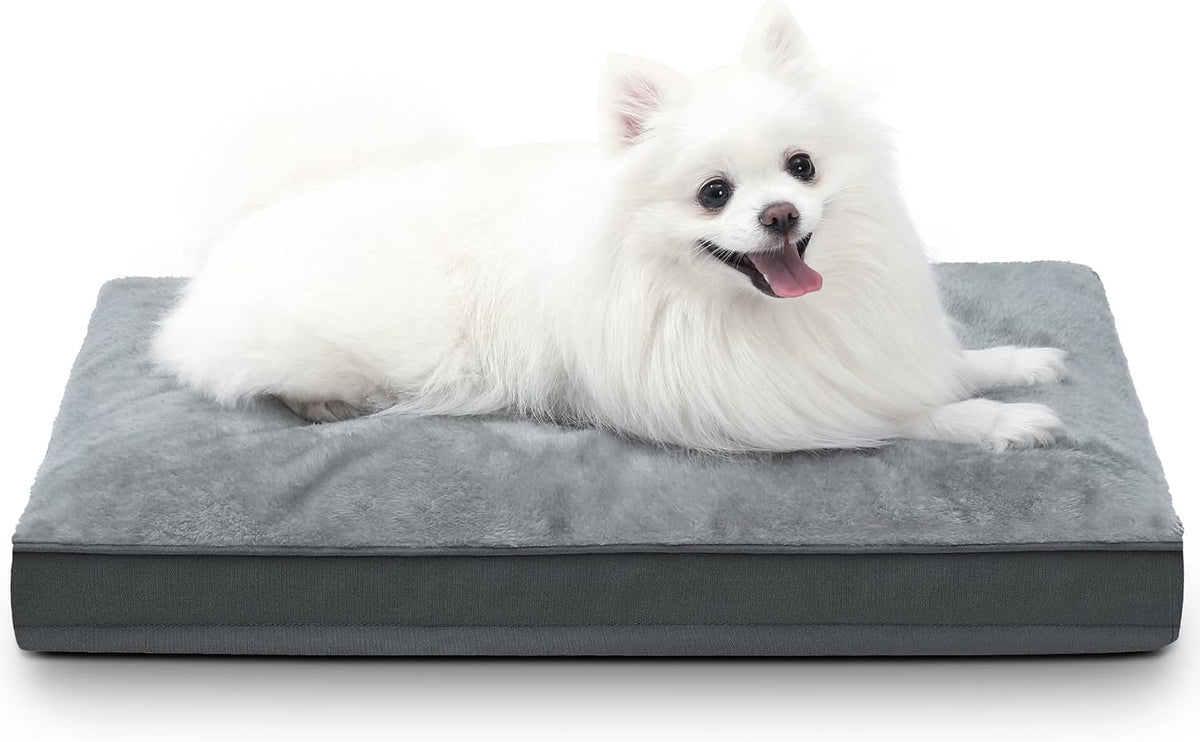 Large Plush Dog Bed for Crate with Washable Cover, 35x22 - 23.0"L x 17.0"W x 3.0"Th / Grey
