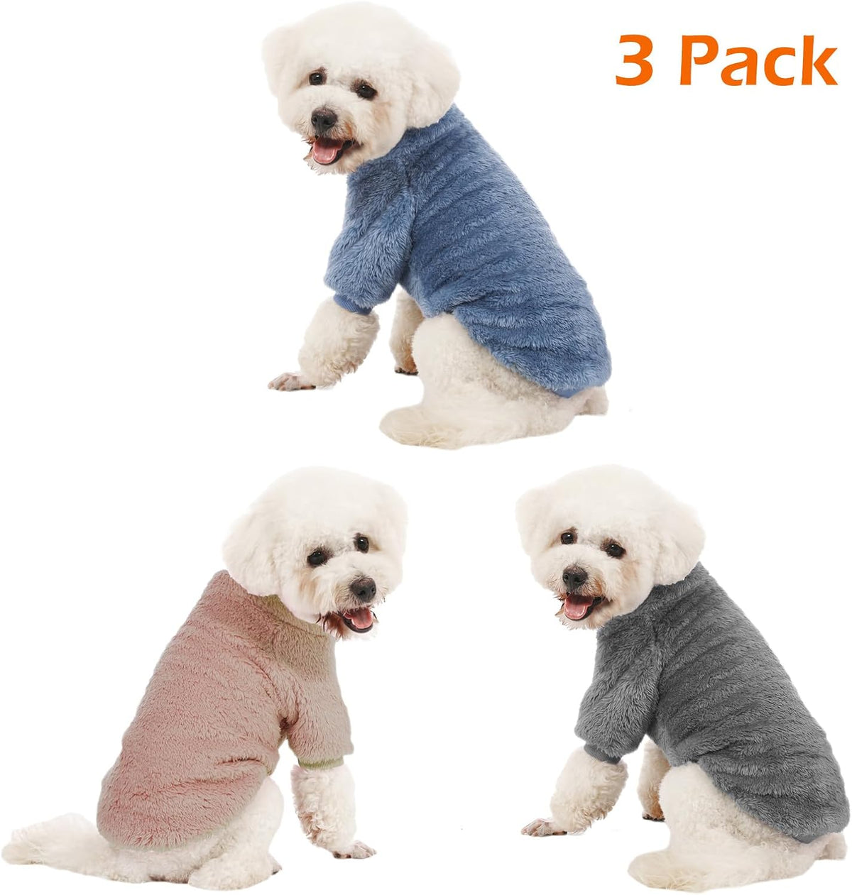 3 Pack Dog Sweaters, Dog Clothes for Small Dogs Girl Boy – Essentials for Dogs - X-Small / Blue+Lt Coffee+Dark Grey - image 2