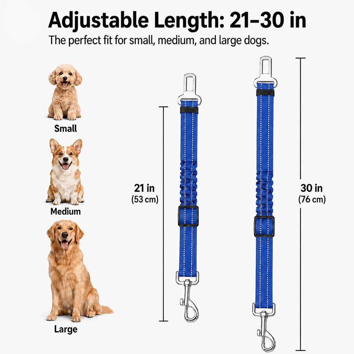 Dog Seat Belt 2Pcs, Retractable Pet Car Harness - Blue - image 4