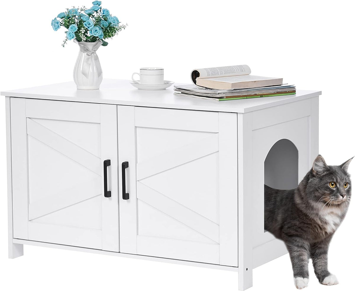 31.5" L Cat Litter Box Enclosure with Barn Door - 31.5"L / White