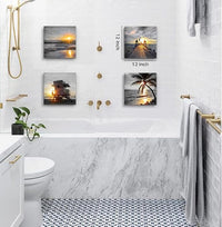 Yxbhhym- Bathroom Wall Art Black and White Gold Beach Wall Art Ocean Canvas Print Sunrise Sunset Seascape Scenery Painting Poster Framed Picture Bedroom Wall Decor Living Room Office Wall Decoration