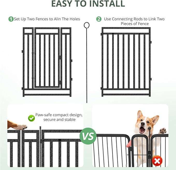 Dog Fence Outdoor Indoor, 32" Inch Height 8 Panels Dog Playpen for Large/Medium/Small Dogs Metal Dog Pen for Yard Camping and RV | Black-Silver