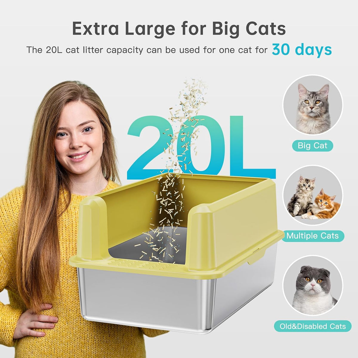 Stainless Steel Cat Litter Box - Yellow (Pack of 1) - image 3
