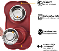 Hubulk Pet Dog Bowls 2 Stainless Steel Dog Bowl with No Spill - Burgundy / Medium - image 2