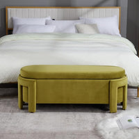 Modern Upholstered Storage Bench, Velvet Fabric 50" Long Entryway Bench with Storage and Seating, Comfy Cute Ottoman Bench for Living Room/End of Bed/Hallway, Olive Green