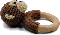 Joliecraft beige crochet bear rattle with natural wood teething ring - view 12