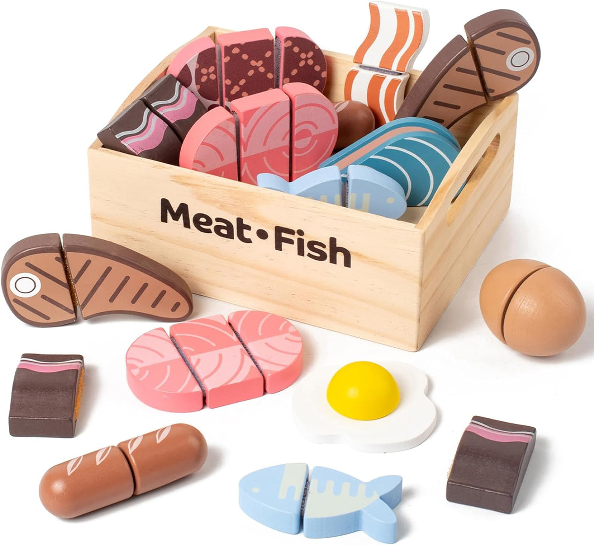 kienvy 10-piece wooden meat and fish play food set with storage box - view 5