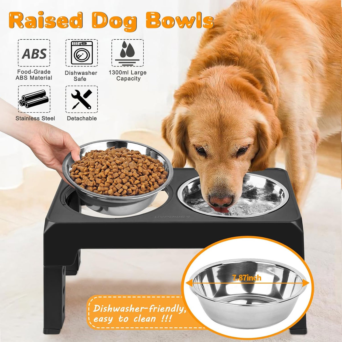 URPOWER Raised Dog Bowls 4 Height Adjustable Elevated Bowl Stand – Essentials for Dogs - Black - image 4