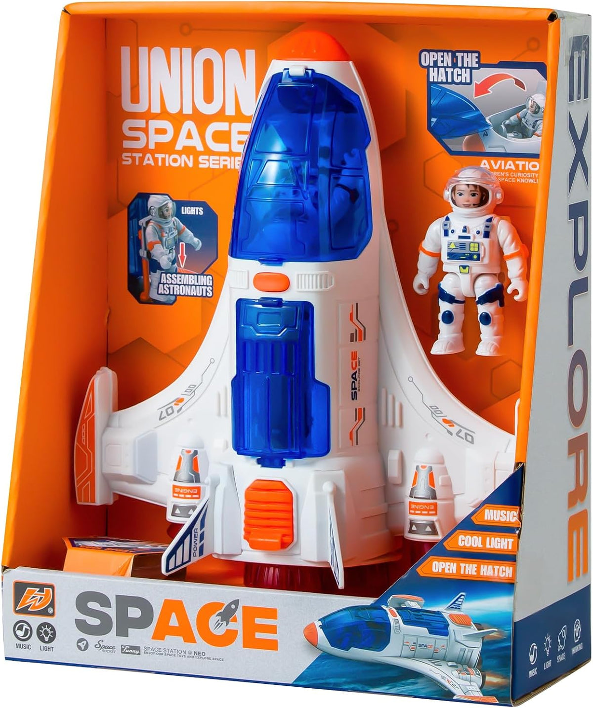 Wbzle space ship toy with astronaut figure, opening cockpits and telescopic arm
