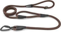 Rope Dog Leash with Two Handles, 6 Foot Heavy Duty Dog Leash with Aviation Aluminum Auto Locking Carabiner, Strong Nylon Pet Lead for Small, Medium, Large Dogs (Brown, 6FT-Two Handle)