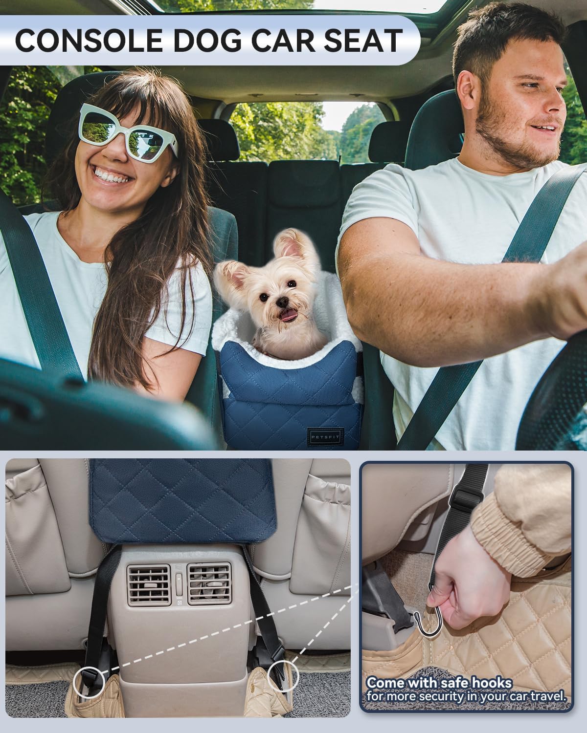 PETSFIT Center Console Dog Car Seat with Adjustable Seat-Rail Anchor - Blue / Small - image 2