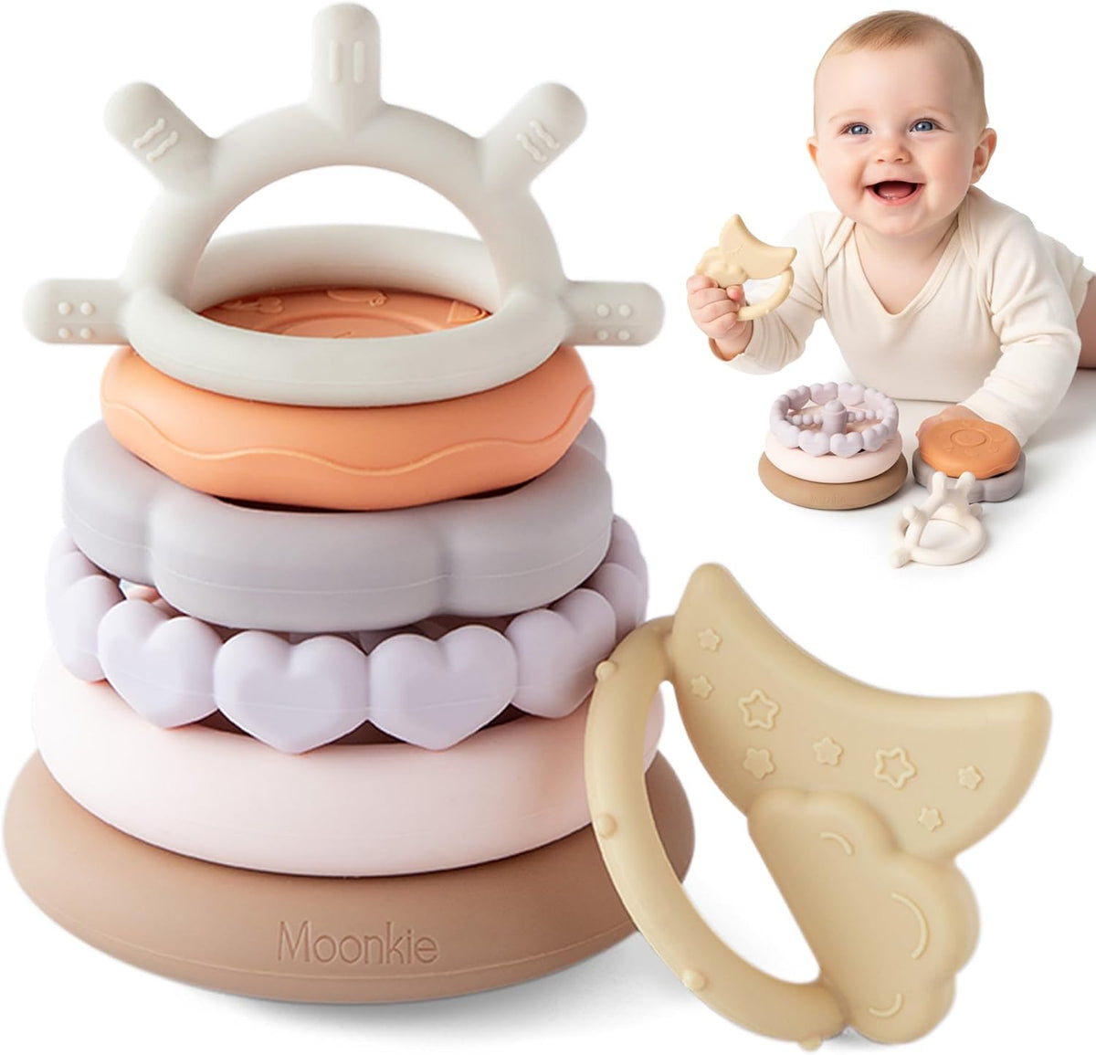 Moonkie Stacks of Circles Soft Teething Toy - Nature