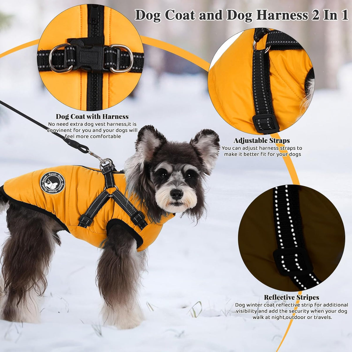 Gyuzh Dog Coat with Harness Puppy Coats Small Dog Harness Jacket - Large / yellow - image 2