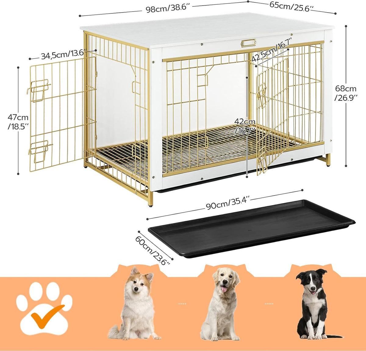 HOOBRO Dog Crate Furniture, 38.6" Large Dog Kennel Indoor - 38.6"L x 25.6"W x 26.9"H / White - image 3