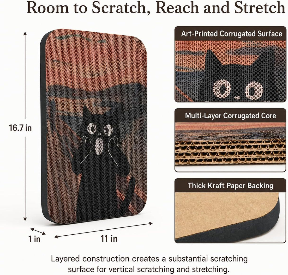 Cat Wall Scratcher, Art Cat Scratching Board for Indoor Cats – Essentials for Cats - Goldfish & Scream - image 2
