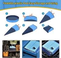 Foldable Dog Pool, 87" x 14" Large Kiddie Pool with Hard Plastic, Non-Slip Dog Bath Tub for Outdoor Backyard, Collapsible Dog Swimming Pool for Kids Dogs Pets (Blue)