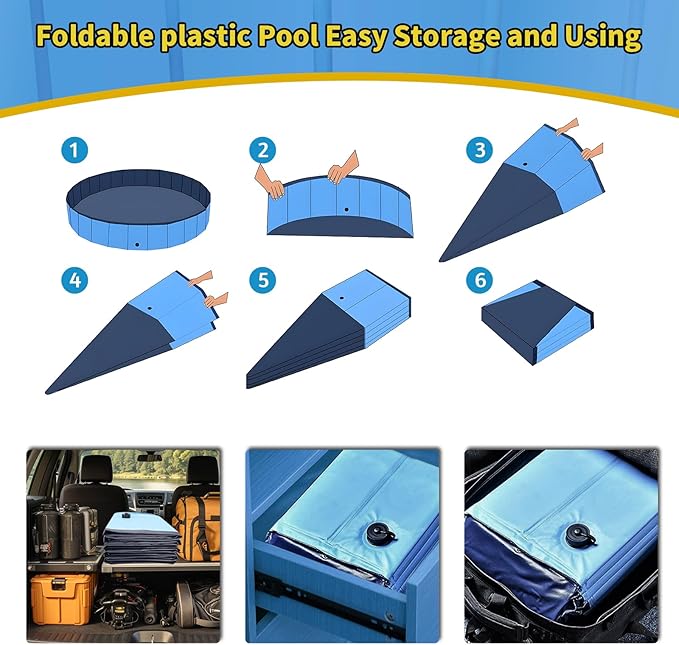 Foldable Dog Pool, 55" x 12" Kiddie Pool with Hard Plastic, Non-Slip Dog Bath Tub for Outdoor Backyard, Collapsible Dog Swimming Pool for Kids Dogs Pets (Blue)