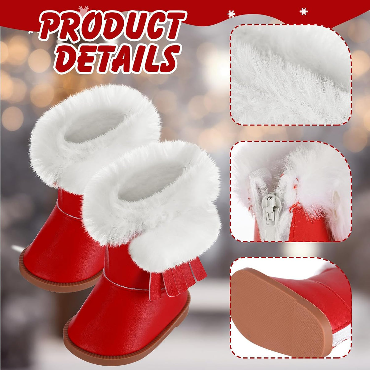 Bencailor 18 inch doll boots, 3 pairs of winter snow boots in white, black and brown - view 9