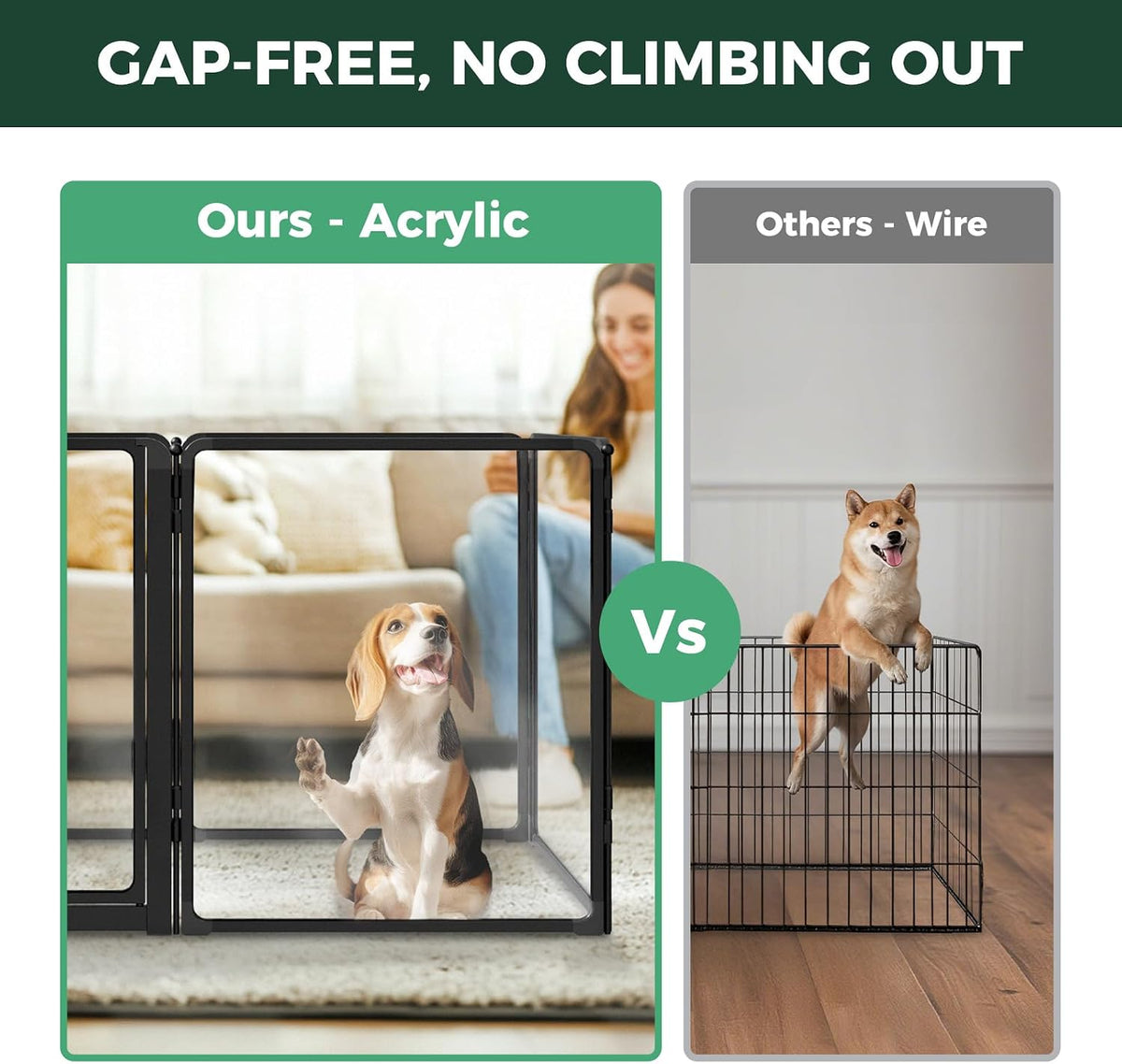 FXW AuraSpace Pro Clear Acrylic Indoor Dog Playpen, 32" H - Black / 32"H / 5 Panels + 1 Gate - image 2