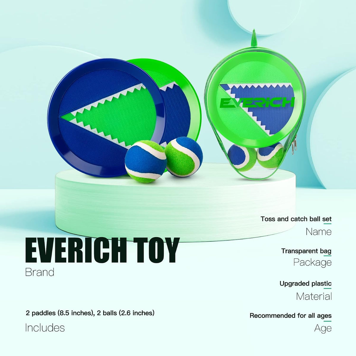 EVERICH TOY Toss and Catch Ball Game Set - Dark Blue Green-b / 2 Paddles 2 Balls - image 2