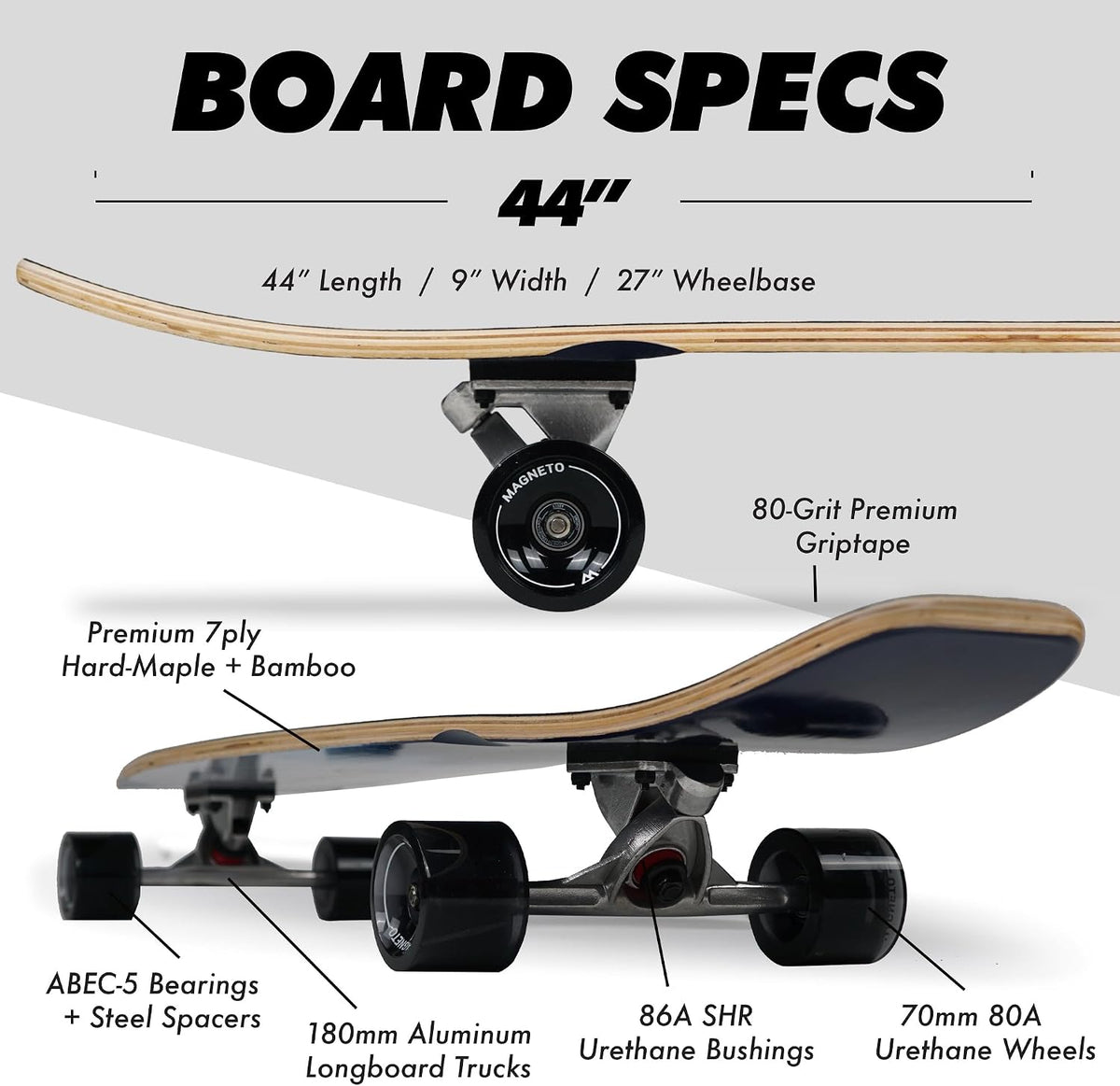 Magneto 44 inch Kicktail Cruiser Longboard Skateboard - Blue Fog - image 2