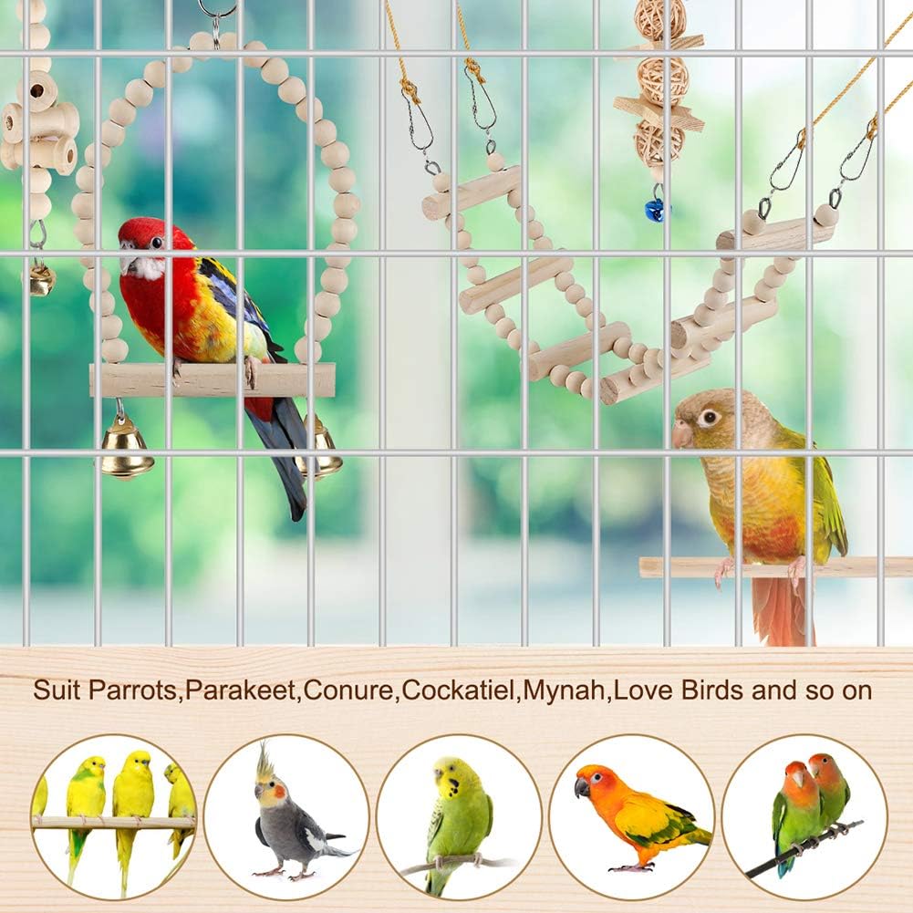 Bird Parrot Swing Toys, Chewing Standing Hanging Perch Hammock Climbing Ladder Bird Cage Toys - image 3